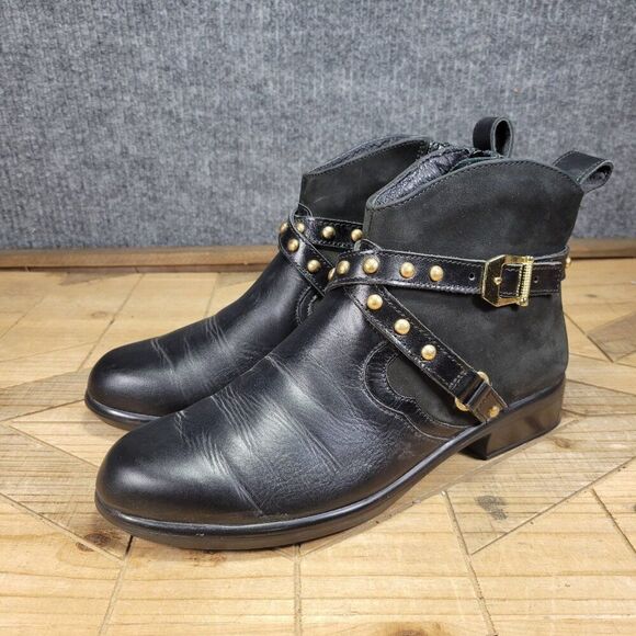 Naot Taku Ankle Boots Women's 8 - 8.5 Black Leather Comfort Studded Buckle Strap - Picture 2 of 9